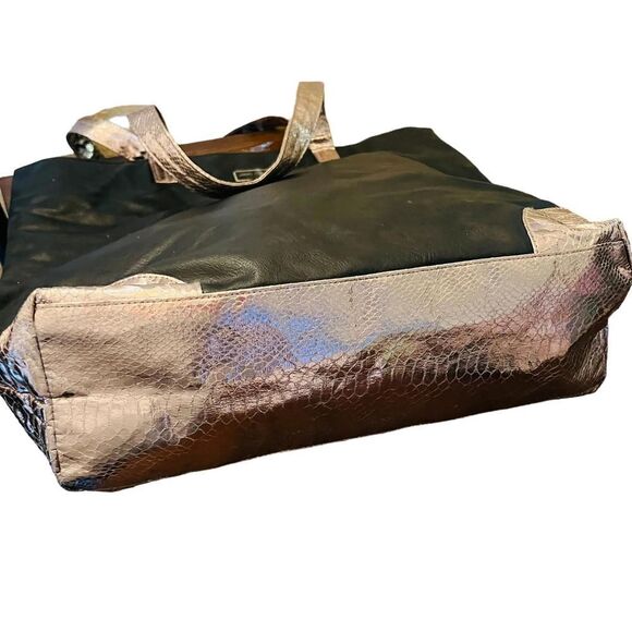 Jimmy Choo Parfums Shopper Tote Bag Black Vegan Faux Leather Snake Metallic Used - Picture 3 of 9